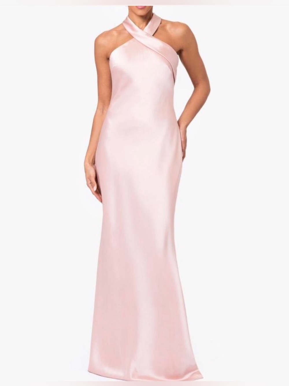 Xscape Halter Neck Satin Gown in Blush Pink